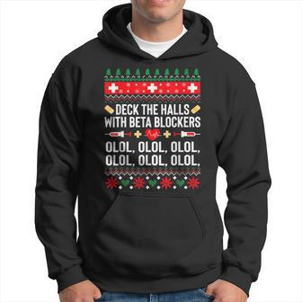 Deck Halls With Beta Blockers Funny Christmas Nurse Men Hoodie Graphic Print Hooded Sweatshirt - Thegiftio UK