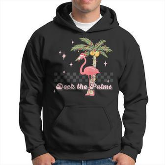 Deck The Palms Funny Flamingo Santa Hat Tropical Christmas Men Hoodie Graphic Print Hooded Sweatshirt - Thegiftio UK