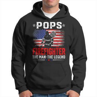 Distressed American Flag Pops Firefighter The Legend Retro Hoodie - Seseable