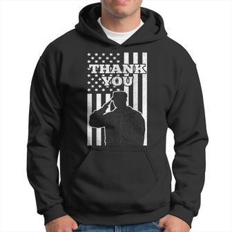 Distressed Us Veterans Day Thank You Soldier Salute Us Flag Hoodie - Seseable