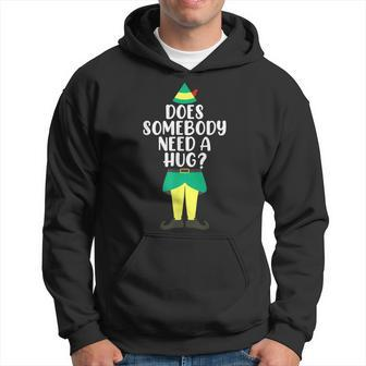 Does Somebody Need A Hug Christmas Elf Buddy Ugly Sweater Men Hoodie Graphic Print Hooded Sweatshirt - Thegiftio UK
