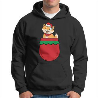 Dog In Pocket Christmas Cute Santa Hat Shiba Inu Puppy X-Mas Men Hoodie Graphic Print Hooded Sweatshirt - Seseable