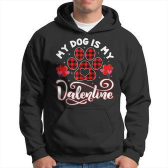 Dog Lover My Dog Is My Valentine Cute Paw Print Red Plaid Hoodie - Seseable