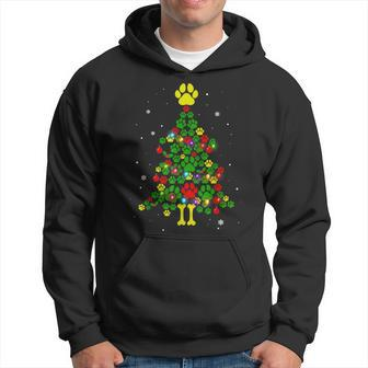Dog Paws Lover Footprint Christmas Tree Family Matching Pjs Men Hoodie Graphic Print Hooded Sweatshirt - Seseable