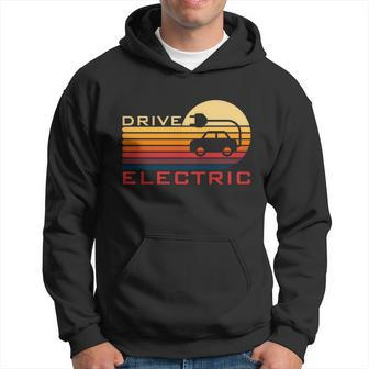 Drive Electric Vehicle Ev Car Gift Retro Sunset Funny Hoodie - Monsterry AU