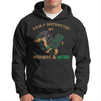 Easily Distracted By Wiener Dog And Weed Cannabis Dachshund Men Hoodie Graphic Print Hooded Sweatshirt - Seseable