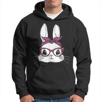 Easter Day Cute Bunny Rabbit Face With Leopard Pink Glasses Hoodie - Seseable