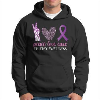 Epilepsy Awareness Ribbon Peace Love Cure Men Hoodie Graphic Print Hooded Sweatshirt - Seseable