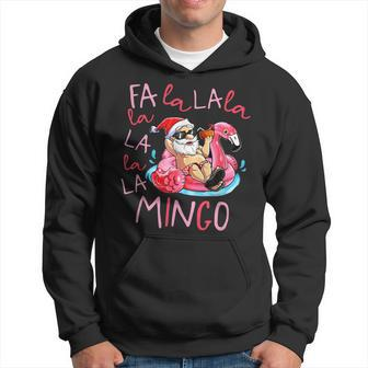Fa La La Mingo Funny Santa Flamingo Float Tropical Christmas Men Hoodie Graphic Print Hooded Sweatshirt - Seseable