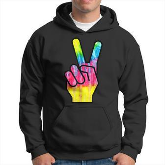 Finger Peace Sign Tie Dye 60S 70S Funny Hippie Costume Hoodie | Mazezy