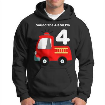 Fire Fighter Truck 4 Year Old Birthday | 4Th Bday Hoodie - Seseable