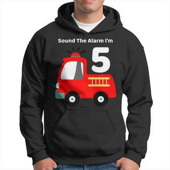 Fire Fighter Truck 5 Year Old Birthday | 5Th Bday Hoodie - Seseable
