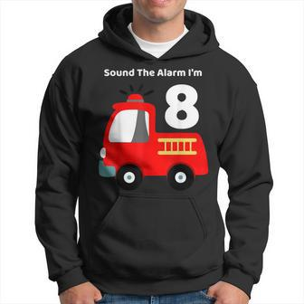 Fire Fighter Truck 8 Year Old Birthday | 8Th Bday Hoodie - Seseable