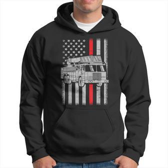 Fire Truck American Flag Red Line Us Firefighter Fireman Hoodie - Seseable