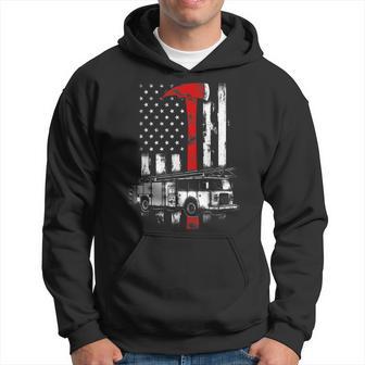 Firefighter American Fire Truck Red Axe Fireman Us Flag Hoodie - Seseable