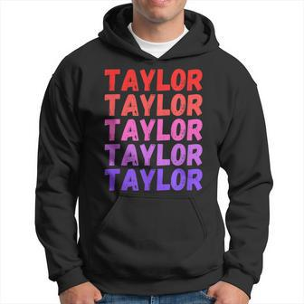First Name Taylor - Colorful Modern Repeated Text Retro Hoodie | Mazezy UK