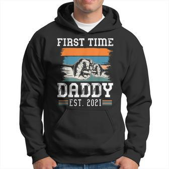 First Time Dad Est 2021 Gift New Dad Retro Vintage Colors Hoodie - Seseable