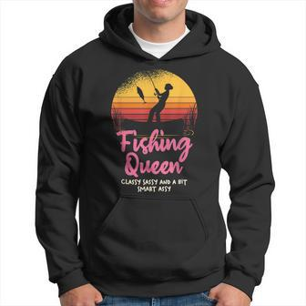 Fishing Queen Damen Hoodie mit Angler-Sonnenuntergang und Spruch - Seseable