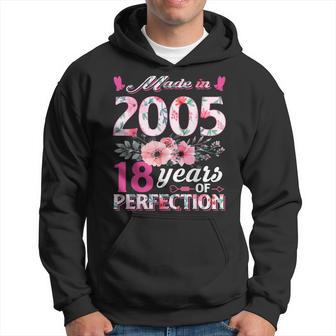 Floral 18Th Birthday Women 18 Years Old Gifts Made In 2005 Hoodie - Thegiftio UK