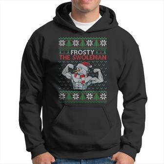 Frosty The Swoleman Funny Snowman Ugly Christmas Sweater Men Hoodie Graphic Print Hooded Sweatshirt - Seseable