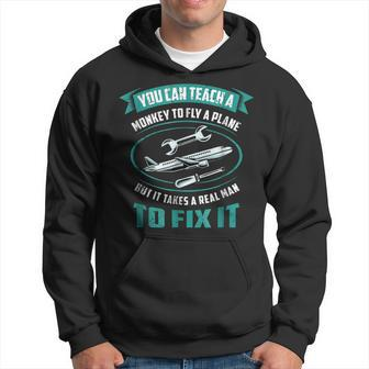 Funny Aircraft Mechanic Teach A Monkey To Fly Hoodie | Mazezy