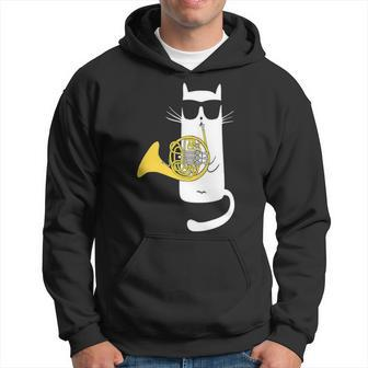 Funny Cat Wearing Sunglasses Playing French Horn Hoodie - Seseable