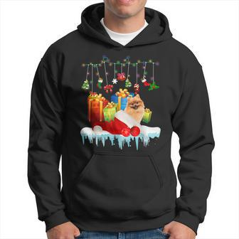 Funny Christmas Tree Pomeranian Lights And Gifts Dog Love Men Hoodie Graphic Print Hooded Sweatshirt - Seseable