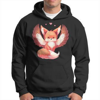 Funny Cute Angel Fox With Heart Animals With Wings Hoodie | Mazezy