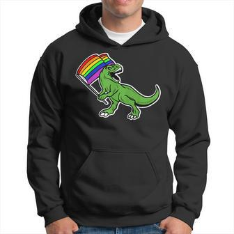 Funny Dinosaur Rainbow Flag Gay Pride Lgbt Awareness Gift Men Hoodie Graphic Print Hooded Sweatshirt - Seseable