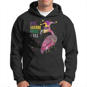 Funny Flamingo Jester Hat Beads Mask Its Mardi Gras Yall Men Hoodie Graphic Print Hooded Sweatshirt - Seseable