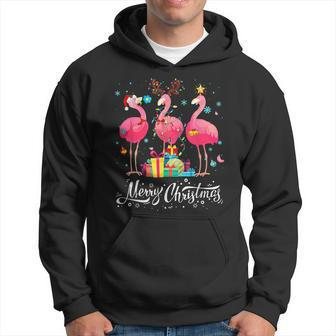 Funny Flamingo Lights Santa Hat Sweater Xmas Tree Christmas Men Hoodie Graphic Print Hooded Sweatshirt - Seseable