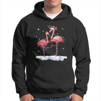 Funny Flamingos Santa Hat Xmas Lights Tropical Christmas Men Hoodie Graphic Print Hooded Sweatshirt - Seseable