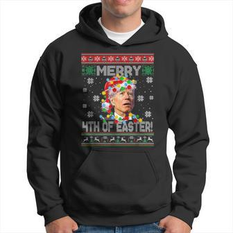 Funny Joe Biden Merry 4Th Of Easter Christmas Ugly Sweater Men Hoodie Graphic Print Hooded Sweatshirt - Seseable