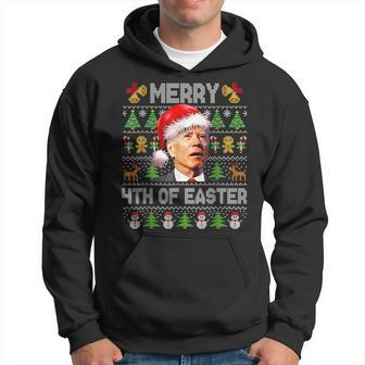Funny Joe Biden Merry 4Th Of Easter Ugly Christmas Sweater T Men Hoodie Graphic Print Hooded Sweatshirt - Seseable