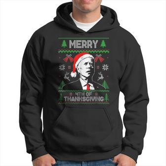 Funny Joe Biden Merry Thanksgiving Ugly Christmas Sweater Men Hoodie Graphic Print Hooded Sweatshirt - Seseable
