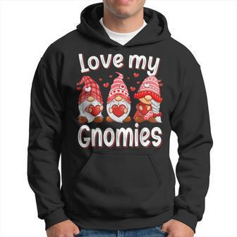 Funny Love My Three Gnomies Pink Hearts Valentines Matching Hoodie - Seseable