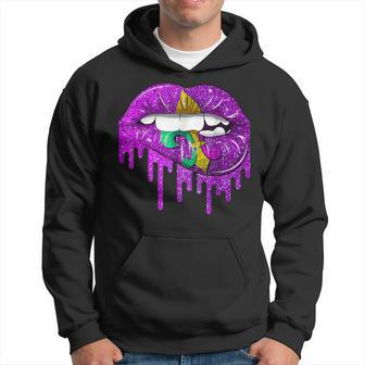 Funny Mardi Gras Carnival Purple Gold Lips Dripped Hoodie - Seseable