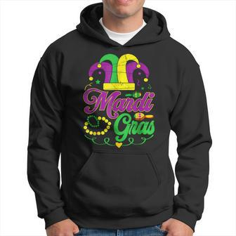 Funny Mardi Gras Festival Jester Hat Beads Mask Women Men Men Hoodie Graphic Print Hooded Sweatshirt - Seseable