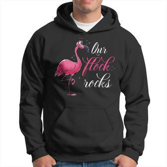 Funny Our Flock Rocks Flamingos Animal Lover Gift Flamingo Men Hoodie Graphic Print Hooded Sweatshirt - Seseable