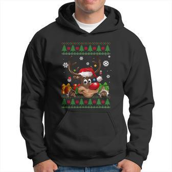 Funny Reindeer Lovers Santa Hat Ugly Christmas Sweater Cool Gift Hoodie - Monsterry