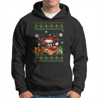 Funny Reindeer Lovers Santa Hat Ugly Christmas Sweater V2 Men Hoodie Graphic Print Hooded Sweatshirt - Seseable
