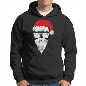 Funny Santa Claus Face Sunglasses With Hat Beard Christmas Men Hoodie Graphic Print Hooded Sweatshirt - Seseable