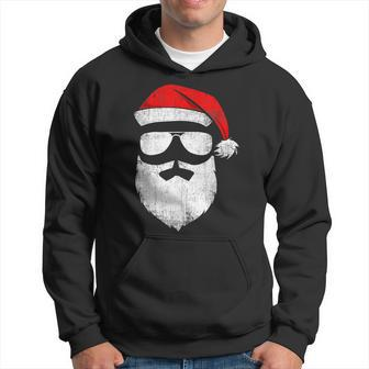 Funny Santa Claus Face Sunglasses With Hat Beard Christmas V5 Men Hoodie Graphic Print Hooded Sweatshirt - Seseable