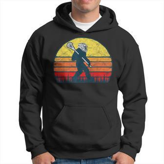 Funny Sasquatch Lax Bigfoot Lacrosse Vintage 80S Sunset Hoodie - Seseable