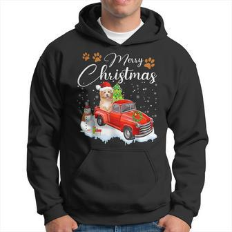 Funny Shih Tzu Dog Snow Red Truck Christmas Xmas Tree Pajama Men Hoodie Graphic Print Hooded Sweatshirt - Seseable