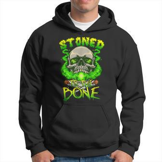 Funny Skull Smoking Weed Stoned To The Bone Halloween Men Hoodie Graphic Print Hooded Sweatshirt - Seseable