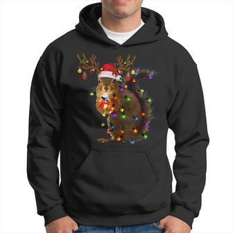 Funny Squirrel Christmas Tree Lights Reindeer Santa Hat Xmas V3 Men Hoodie Graphic Print Hooded Sweatshirt - Seseable