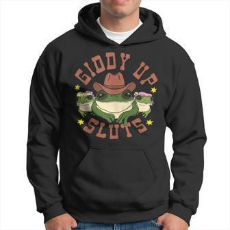 Giddy Up Sluts Funny Western Cowgirl Ranch Rodeo Frog Hoodie | Mazezy UK