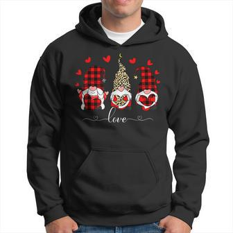 Gnomes Holding Leopard Heart Buffalo Plaid Valentine Gnome Hoodie - Seseable