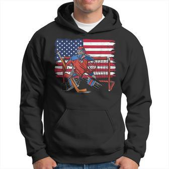 Goalkeeper Ice Hockey Goalie Vintage Usa Flag For Patriot Men Hoodie Graphic Print Hooded Sweatshirt - Seseable